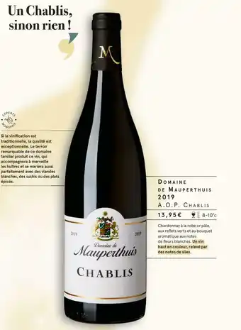 Monoprix Domaine de mauperthuis domaine de mauperthuis 2019 a.o.p. chablis offre