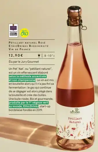 Monoprix Pétillant naturel rosé ethic drinks bio diversité offre