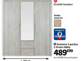 Conforama Armoire 3 portes 2 tiroirs abby offre