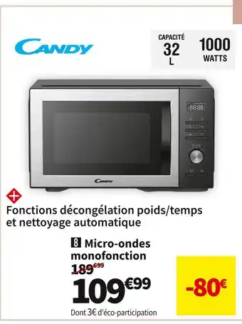 Conforama Candy micro-ondes monofonction cmwa32edlb offre