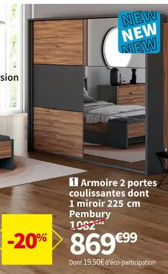 Conforama Armoire 2 portes coulissantes dont 1 miroir 225 cm pembury offre