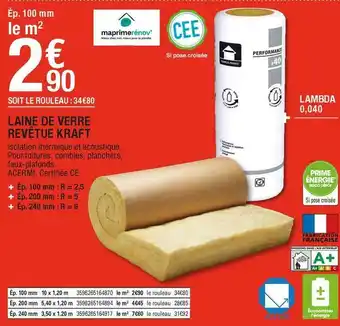 Kraft laine de verre revêtue