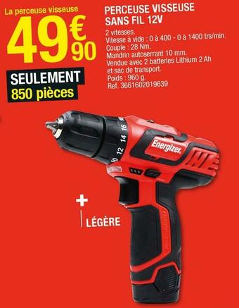 Brico Dépôt Perceuse visseuse sans fil 12v offre