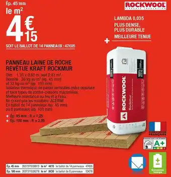 Brico Dépôt Rockwool panneau laine de roche revêtue kraft rockmur offre