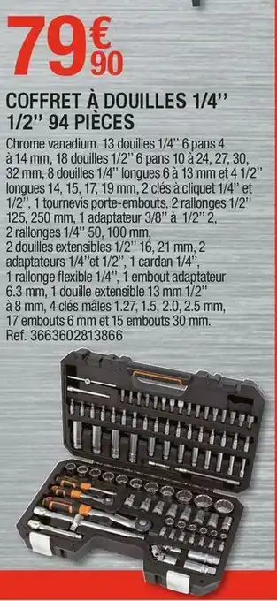 Brico Dépôt Magnusson coffret à douilles 1/4’’ 1/2’’ 94 pièces offre