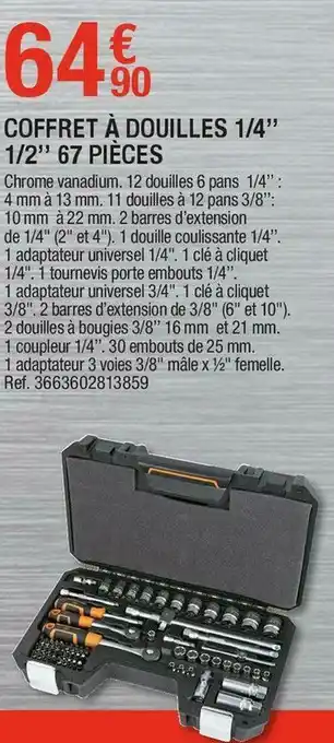 Brico Dépôt Magnusson coffret à douilles 1/4’’ 1/2’’ 67 pièces offre