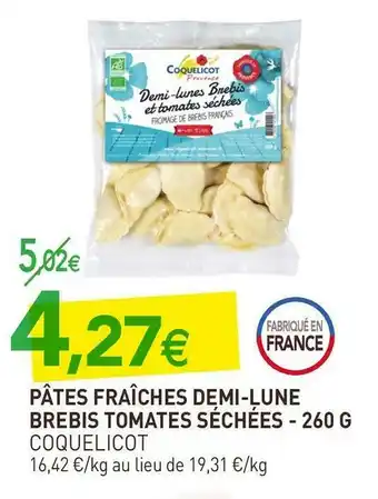 naturéO Coquelicot pâtes fraîches demi-lune brebis tomates séchées offre