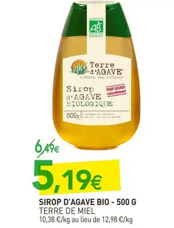 naturéO Terre de miel sirop d'agave bio offre