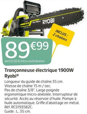 Jardiland Ryobi tronçonneuse électrique 1900w ryobi® offre