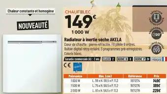 Bricorama Chaufelec radiateur à inertie sèche akela offre