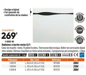 Bricorama Chaufelec radiateur à inertie sèche elfi offre
