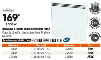 Bricorama Carrera radiateur à inertie sèche céramique mona offre