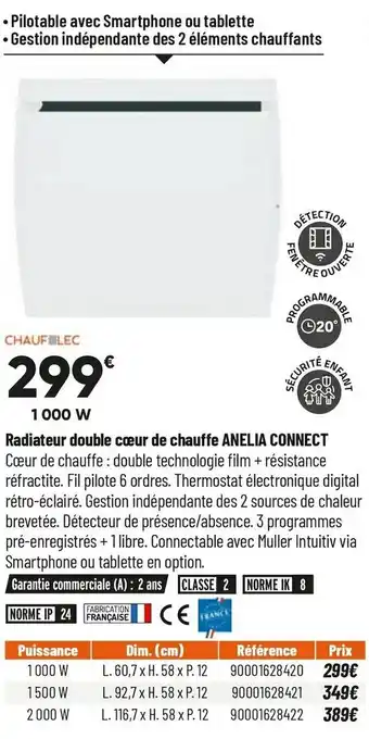 Chaufelec radiateur double cĆur de chauffe anelia connect