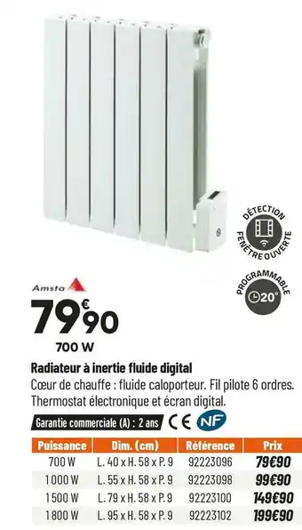 Bricorama Amsta radiateur à inertie fluide digital offre