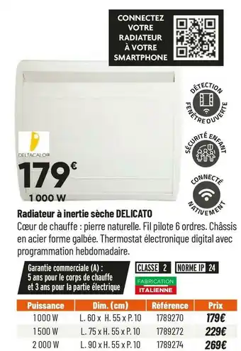 Bricorama Delicato radiateur à inertie sèche delicato offre