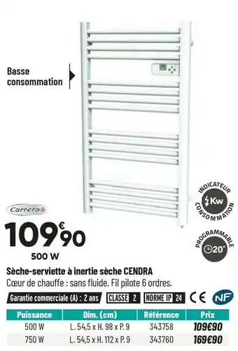 Bricorama Carrera sèche-serviette à inertie sèche cendra offre