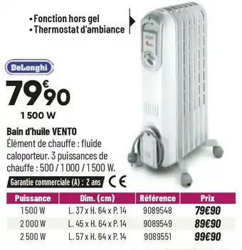 Bricorama Delonghi bain d’huile vento offre