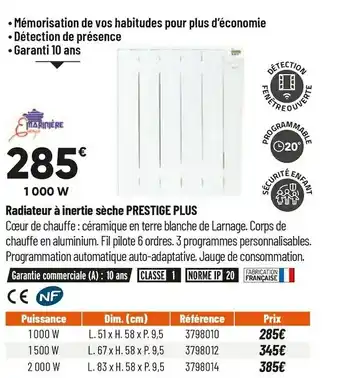 Bricorama Marinière radiateur à inertie sèche prestige plus offre