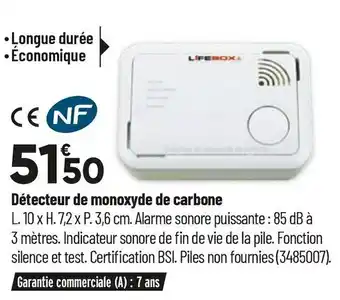 Bricorama Détecteur de monoxyde de carbone offre
