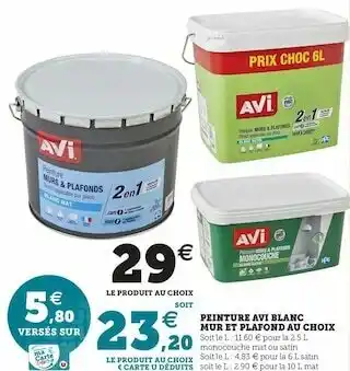 Hyper U Avi peinture blanc mur et plafond au choix offre