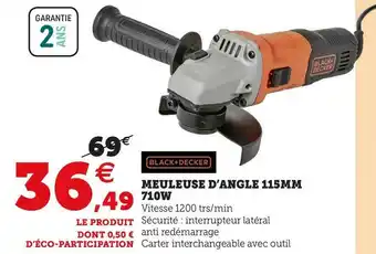 Hyper U Black+decker meuleuse d’angle 115mm 710w offre