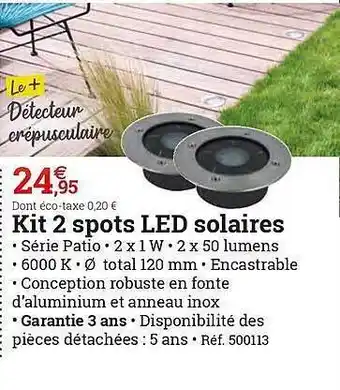 Espace emeraude Kit 2 Spots Led Solaires offre