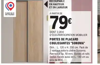 E.Leclerc Brico PORTES DE PLACARD COULISSANTES "SONOMA" offre