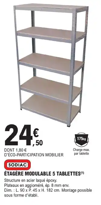 E.Leclerc Brico ÉTAGÈRE MODULABLE 5 TABLETTES(¹) offre