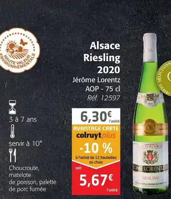 Colruyt Alsace Riesling 2020 offre