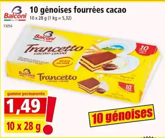 Norma Balconi 10 génoises fourrées cacao offre