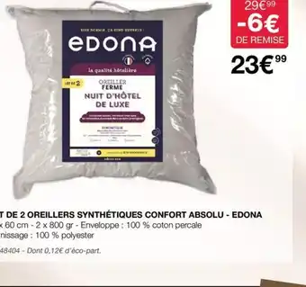 Costco LOT DE 2 OREILLERS SYNTHÉTIQUES CONFORT ABSOLU - EDONA offre