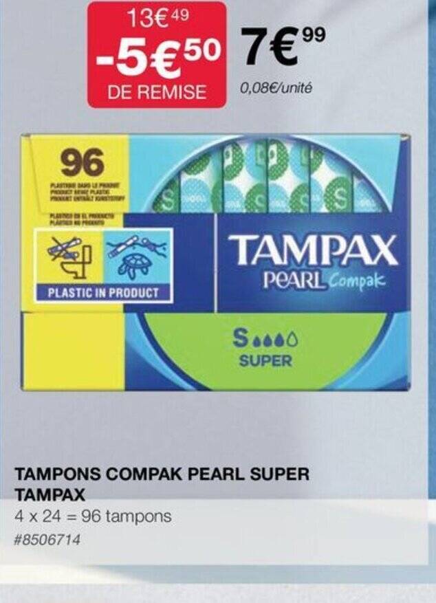 Promo TAMPONS COMPAK PEARL SUPER TAMPAX chez Costco