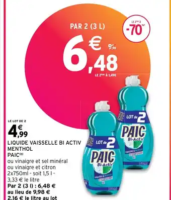 Intermarché LIQUIDE VAISSELLE BI ACTIV MENTHOL offre
