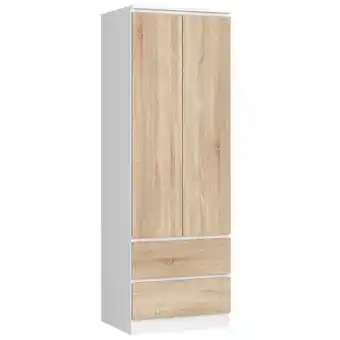 Bricomarché Eline - armoire 2 portes style moderne chambre à coucher - 60x180x51 - 2 tiroirs - dressing - blanc offre