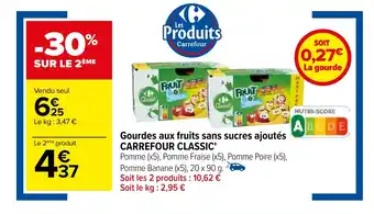 Carrefour Gourdes aux fruits sans sucres ajoutés CARREFOUR CLASSIC' offre