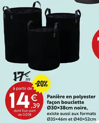 Maxi Bazar Panière en polyester façon bouclette ø30x38cm noire offre