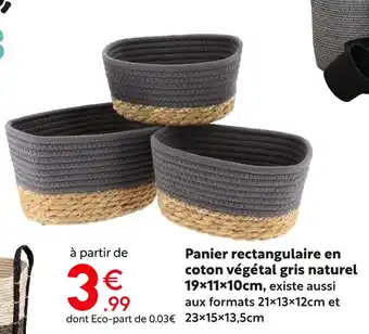 Maxi Bazar Panier rectangulaire en coton végétal gris naturel 19x11x10cm offre