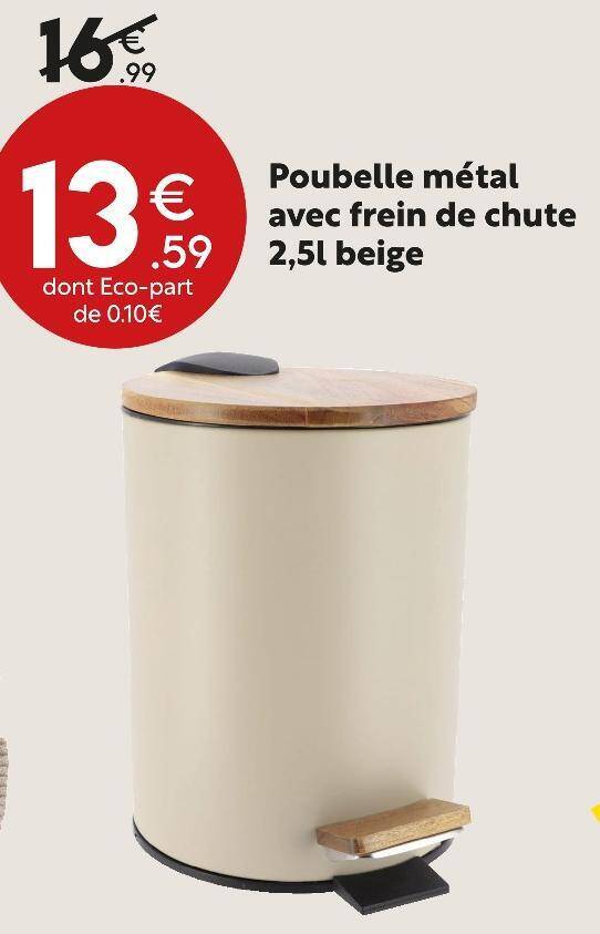Promo Poubelle métal avec frein de chute 2,5l beige chez Maxi Bazar