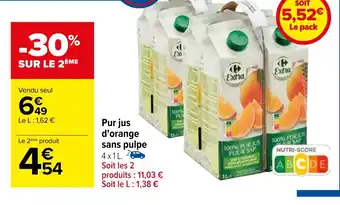 Carrefour Pur jus d'orange sans pulpe offre