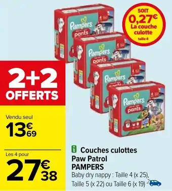 Carrefour Couches culottes Paw Patrol PAMPERS offre