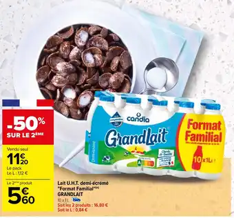Carrefour Lait U.H.T. demi-écrémé "Format Familial"(n) GRANDLAIT offre