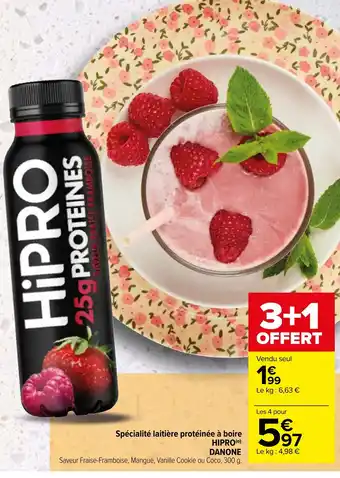 Carrefour Spécialité laitière protéinée à boire HIPRO (⁰) DANONE offre