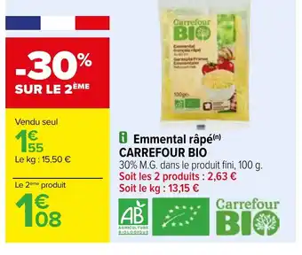 Carrefour Emmental râpé(n) CARREFOUR BIO offre