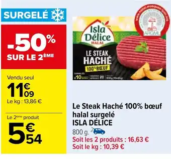 Carrefour Le Steak Haché 100% boeuf halal surgelé ISLA DÉLICE offre