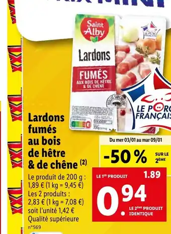 Lidl Lardons fumés au bois de hêtre & de chêne (²) offre