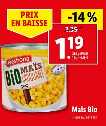 Lidl Maïs Bio offre