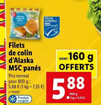 Lidl Filets de colin d'Alaska MSC panés offre