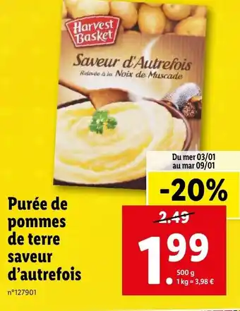 Lidl Purée de pommes de terre saveur d'autrefois offre