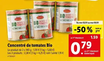 Lidl Concentré de tomates Bio offre