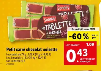 Lidl Petit carré chocolat noisette offre
